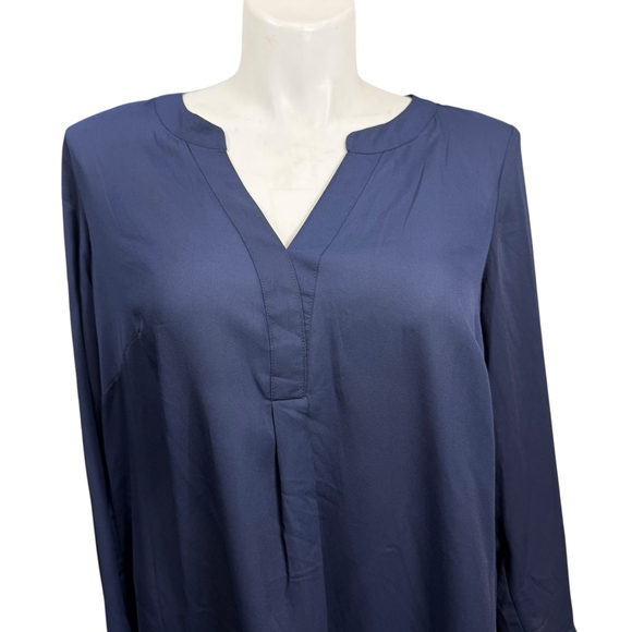 Valerie Stevens Navy Pleated Back Tunic Blouse Womens 1X Long Sleeve - Picture 2 of 10
